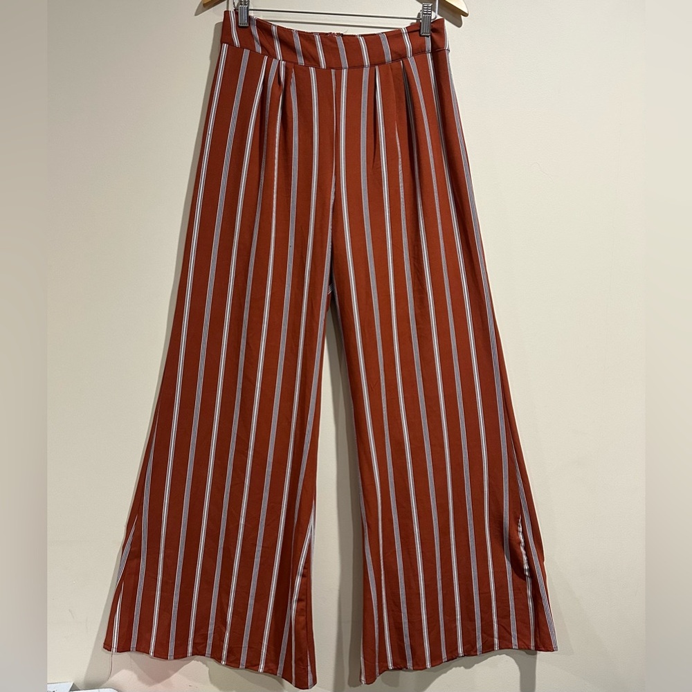 Windsor Terracotta and White Striped Wide Leg Pants